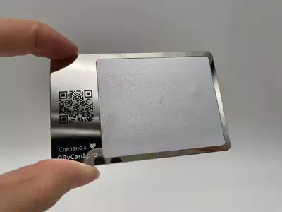 Серебряная визитка NFC из металла Silver mirror от QRvCARD PRO