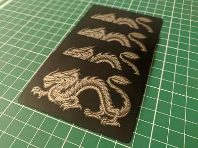 Металлическая визитка с NFC чипом черного цвета с лазерной гравировкой White Dragon