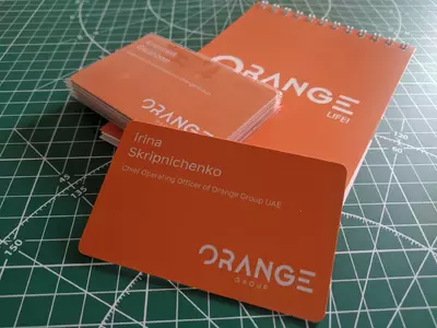 NFC визитки из пластика с оранжевого цвета для МЕЖДУНАРОДНОГО КОНЦЕРНА Orange group