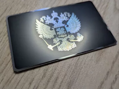 NFC визитк сталь Silver Mirror & BlackPrint с Гербом России